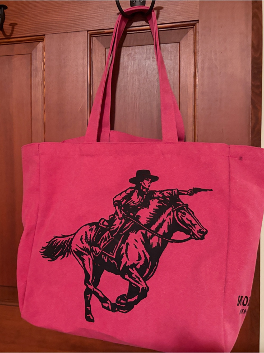 Pink Canvas Tote Bag with Rodeo Horse Graphic- Arden Collective